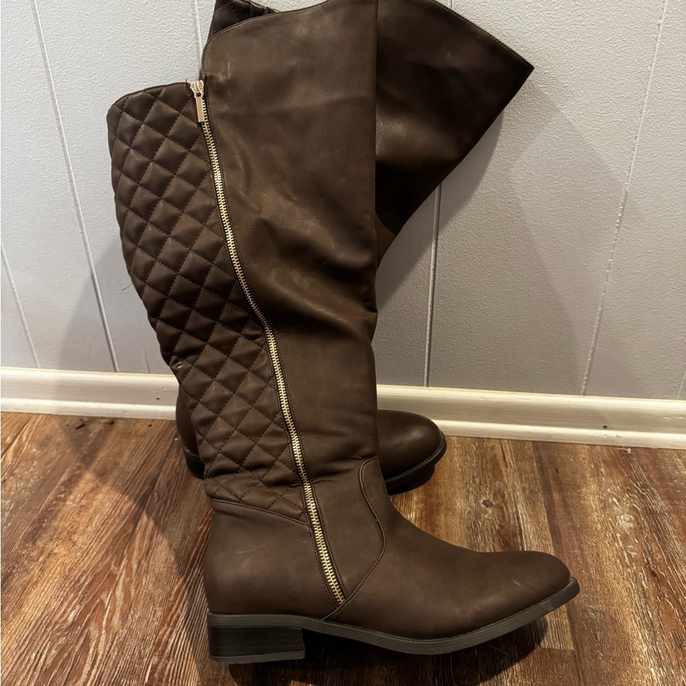 Brown Quilted Knee-High Women's Boots - wide calf - wide width
